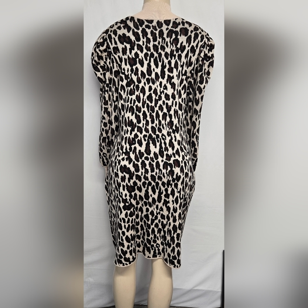 Just Taylor XL Dress Knit Pleated Shoulder Puff Mock Neck Leopard Print - Picture 6 of 10